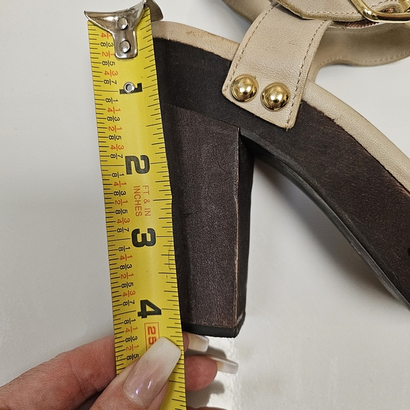 Stylish Tan Block Wedge Wooden Sandal - Picture 5 of 6